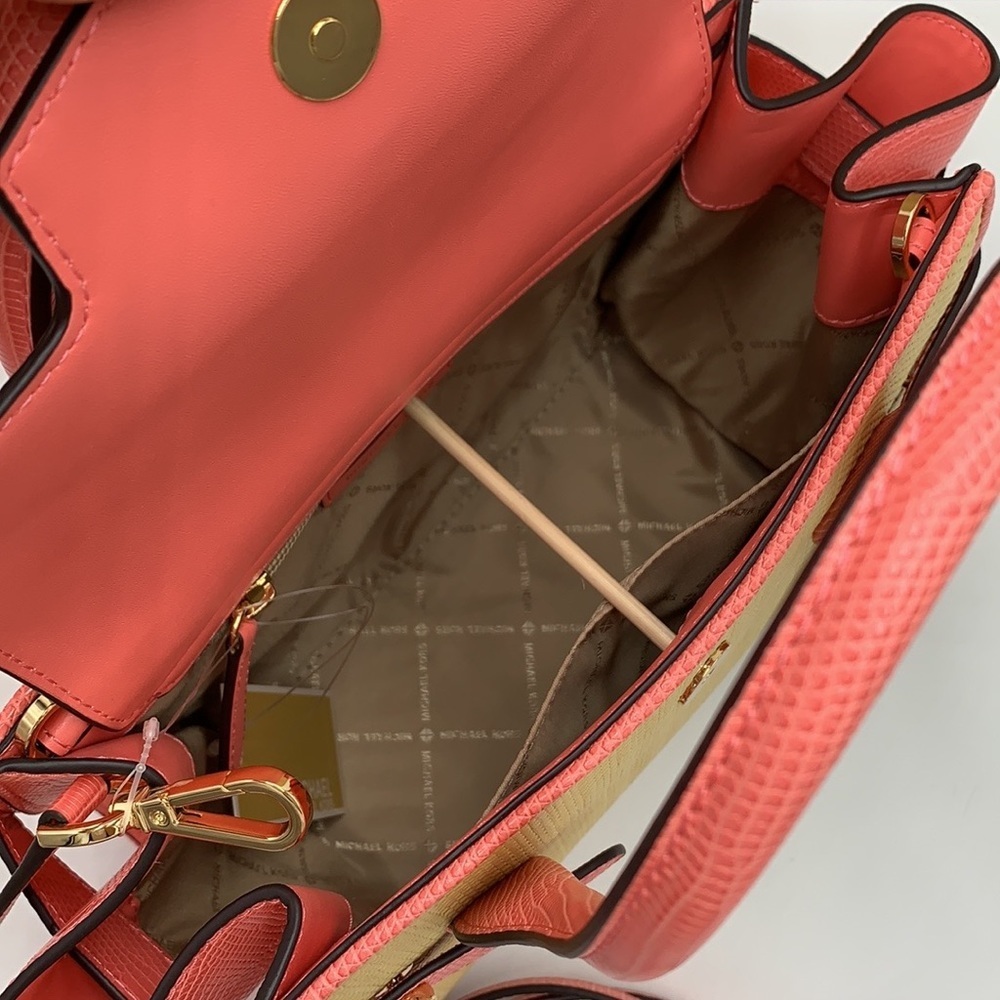 MICHAEL KORS CARMEN MEDIUM FLAP MESSENGER SATCHEL GRAPEFRUIT COLOR - Picture 11 of 16